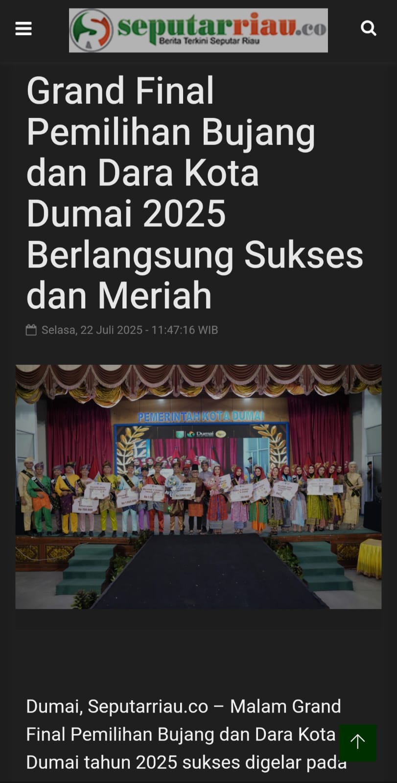 Grand Final Pemilihan Bujang dan Dara Kota Dumai 2025 Berlangsung Sukses dan Meriah